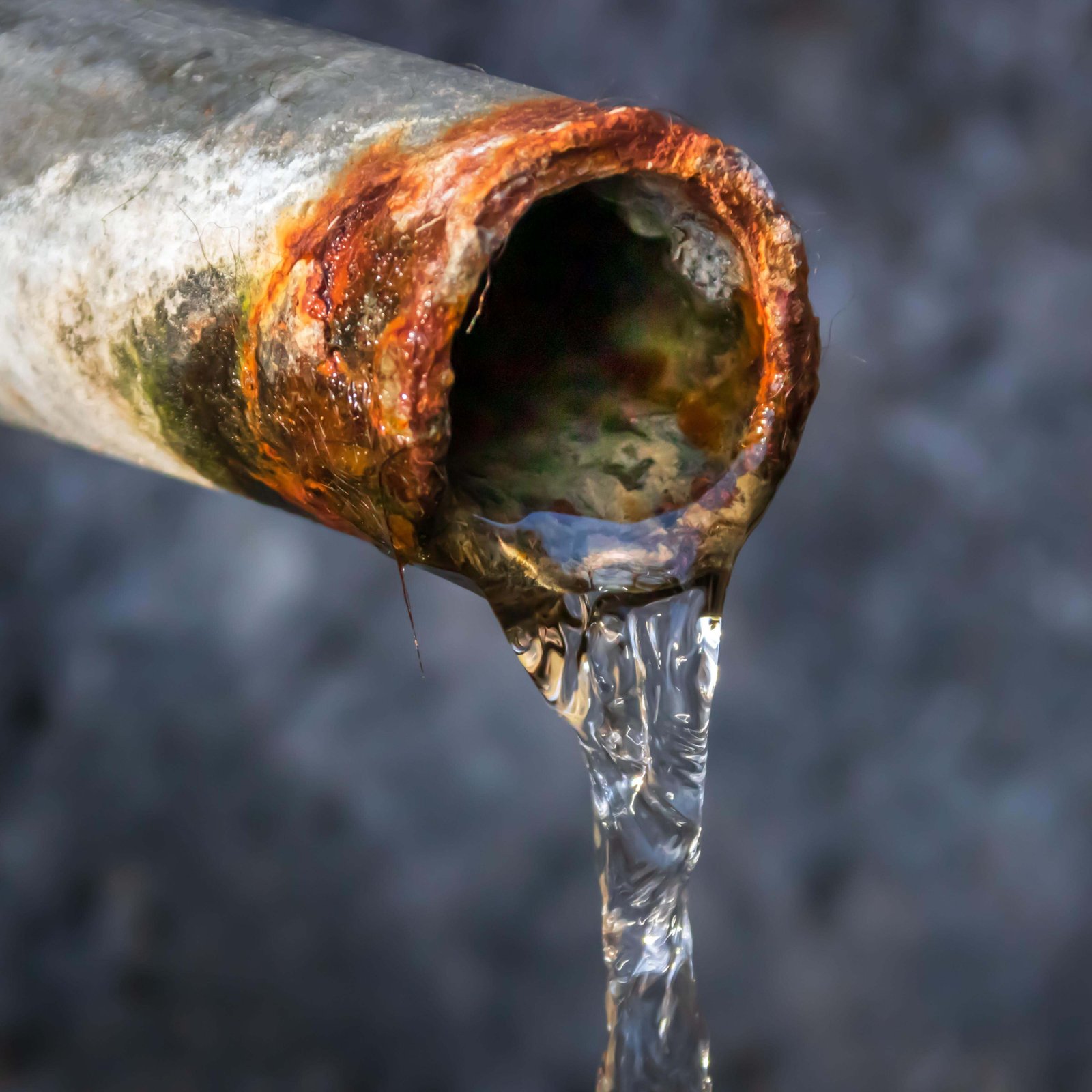 Querschnitt einer alten Wasserleitung mit jahrzehntelangen Kalk-Ablagerungen, Rost und Schwermetallen