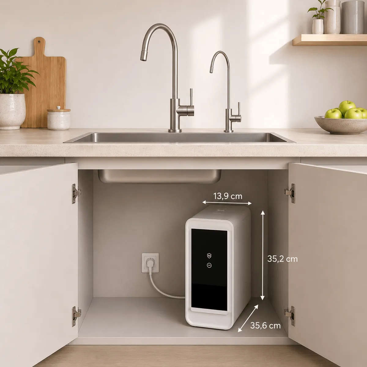 dirconi U1-600 Untertisch-Wasserfilter im Küchenunterschrank, Maße 13,9 × 35,2 × 35,6 cm, mit separatem Trinkwasserhahn